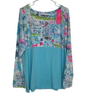 Lilly Pulitzer Long Sleeve Finn Top Whisper Blue Lilly Loves Nantucket Wm Sz XL